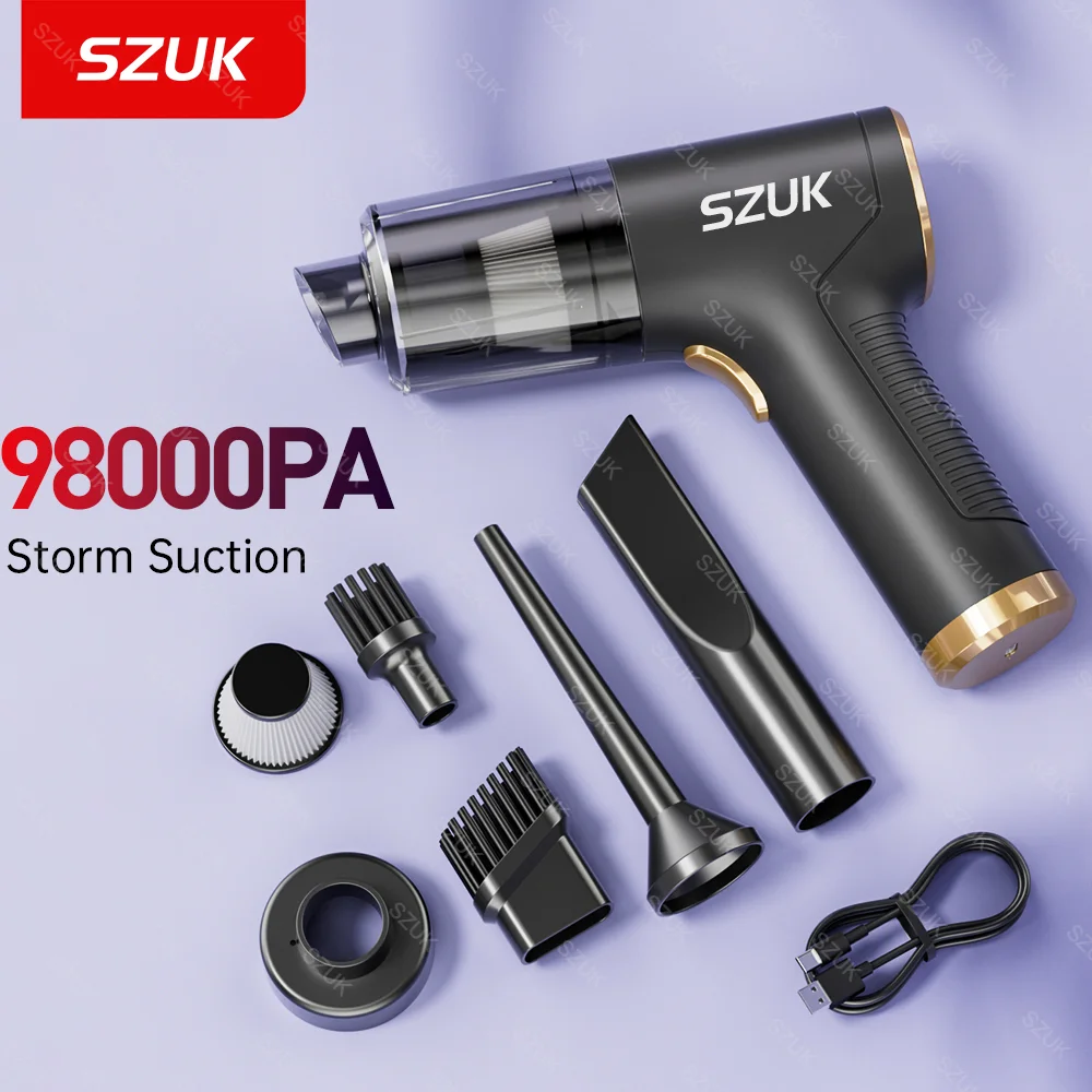 

SZUK 98000PA Car Vacuum Cleaner Mini Powerful Handheld for Car Home Portable Cleaning Machine Strong Suction Wireless Cleaner