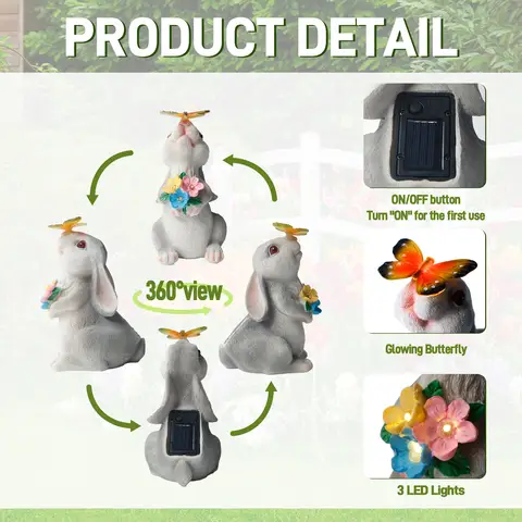 1 पीस सोलर बनी लाइट गार्डन मूर्ति, यार्ड और गार्डन सजावट के लिए पशु खरगोश गार्डन मूर्तिकला, लॉन आभूषण, क्रिसमस उपहार 8 best sales लॉन के आभूषण - №3