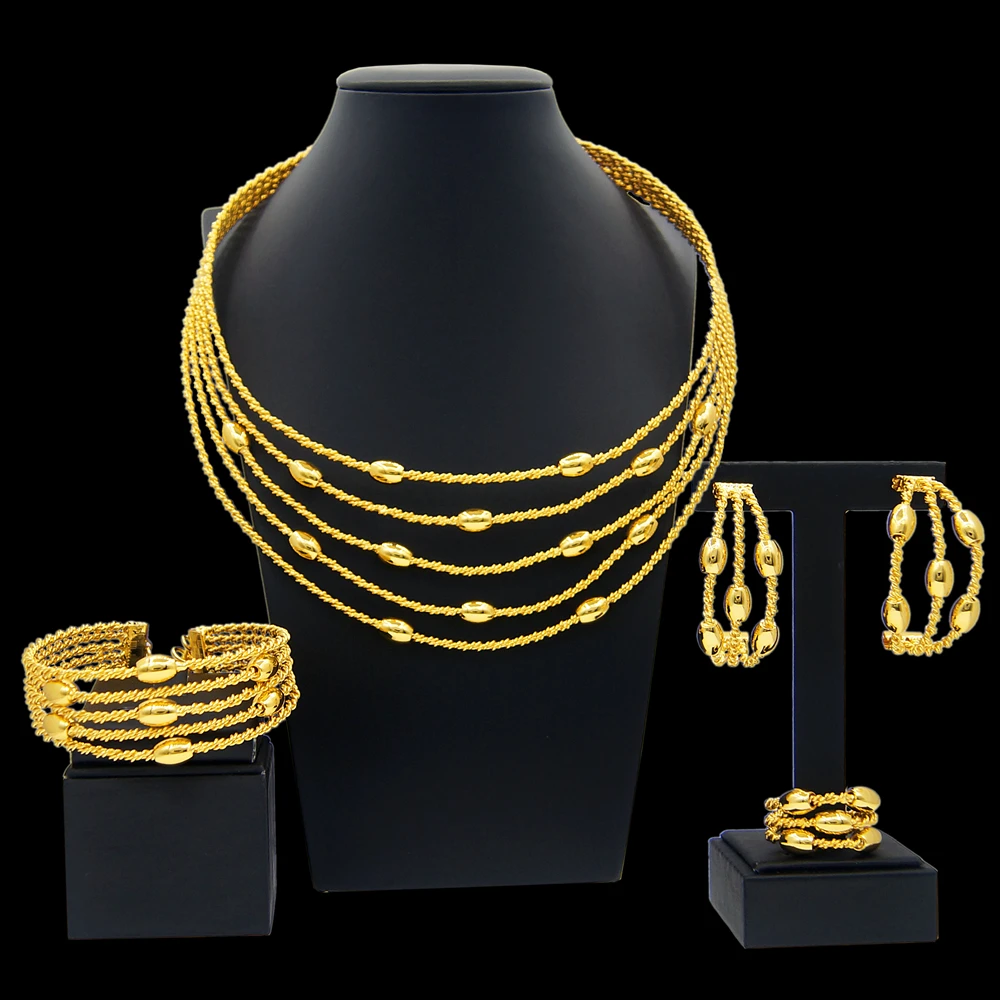 Latest Exquisite Brazilian Gold Plated Wedding Jewelry Set Gold Plated Bridal Big Fashion Necklace Jewelry Sets Yulaili