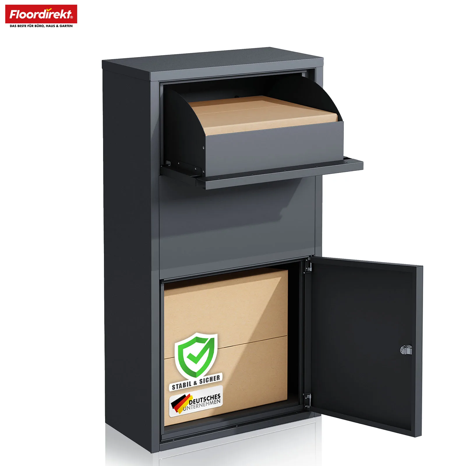FLOORDIREKT Paketbox „Clement“ – Wetterfester Paketbriefkasten mit Schloss, Diebstahlschutz & Wandmontage