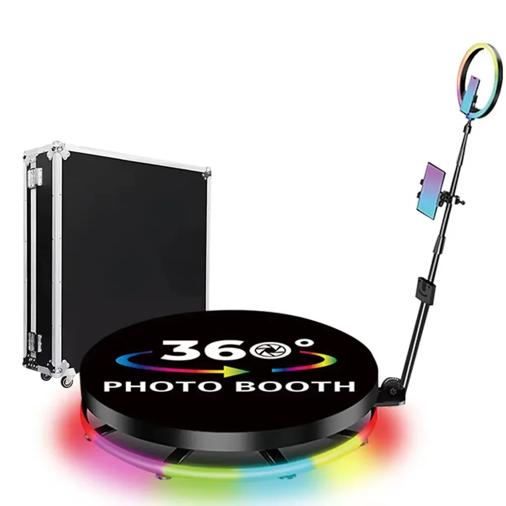 Image of 360-Grad-Fotobox Rotierende Maschine mit RGB-Ringlicht, Anpassbar für Hochzeiten, Partys und Events, Automatisches Fotostudio-Set