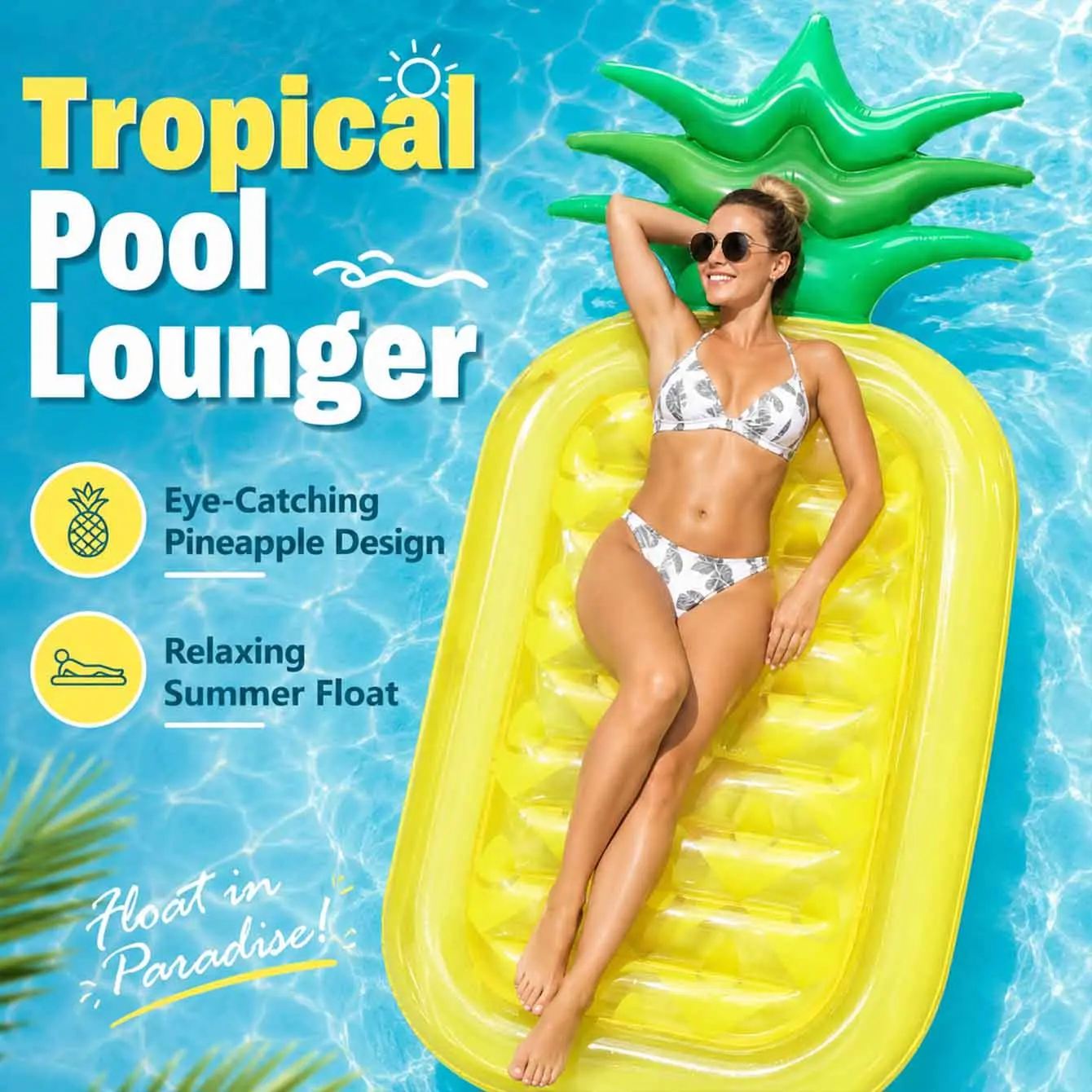 Pineapple Pool Float Raft Summer Beach Swimming Large Pool Floatie Inflatable Lounge Lounger Party Water Toys Raft for Adults