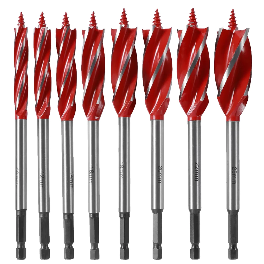 

8Pcs 10-25mm Woodworking Twist Drill Bit Set Four Slot Four Blade Woodworking Support Drill Auger Drill Bits Reaming Drill Bit