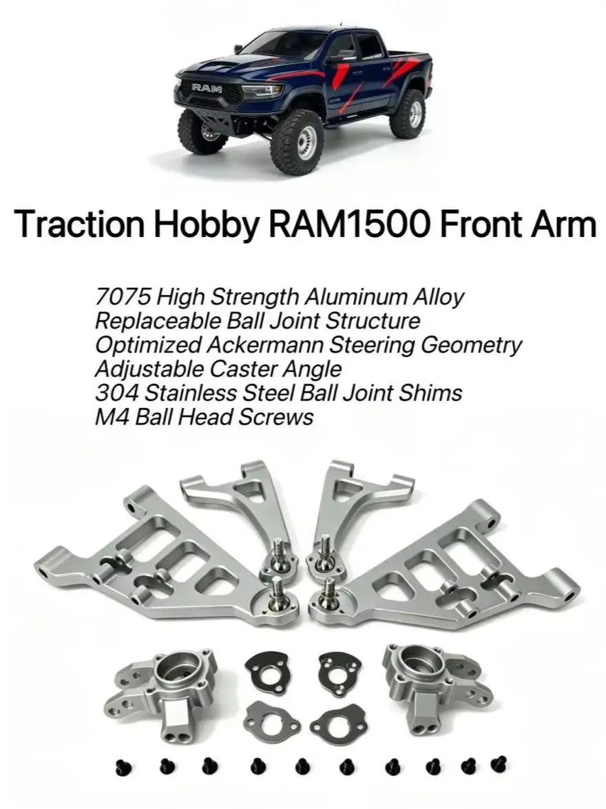 Traction Hobby 7075 Aluminum Nspeed Front Suspension Arm Kit for Doge RAM1500 1/8 Scale RC Crawler Car Upgrade Parts