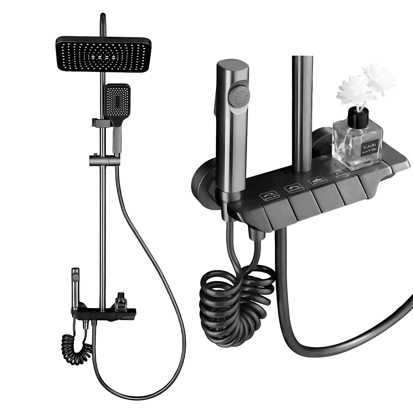 Juego de cabezal de ducha de 4 chorros Gun Grey Aircraft Carrier, ducha de alta presión con múltiples modos de agua, ideal para bañarse, limpiar, llenar con agua y otros usos diarios.