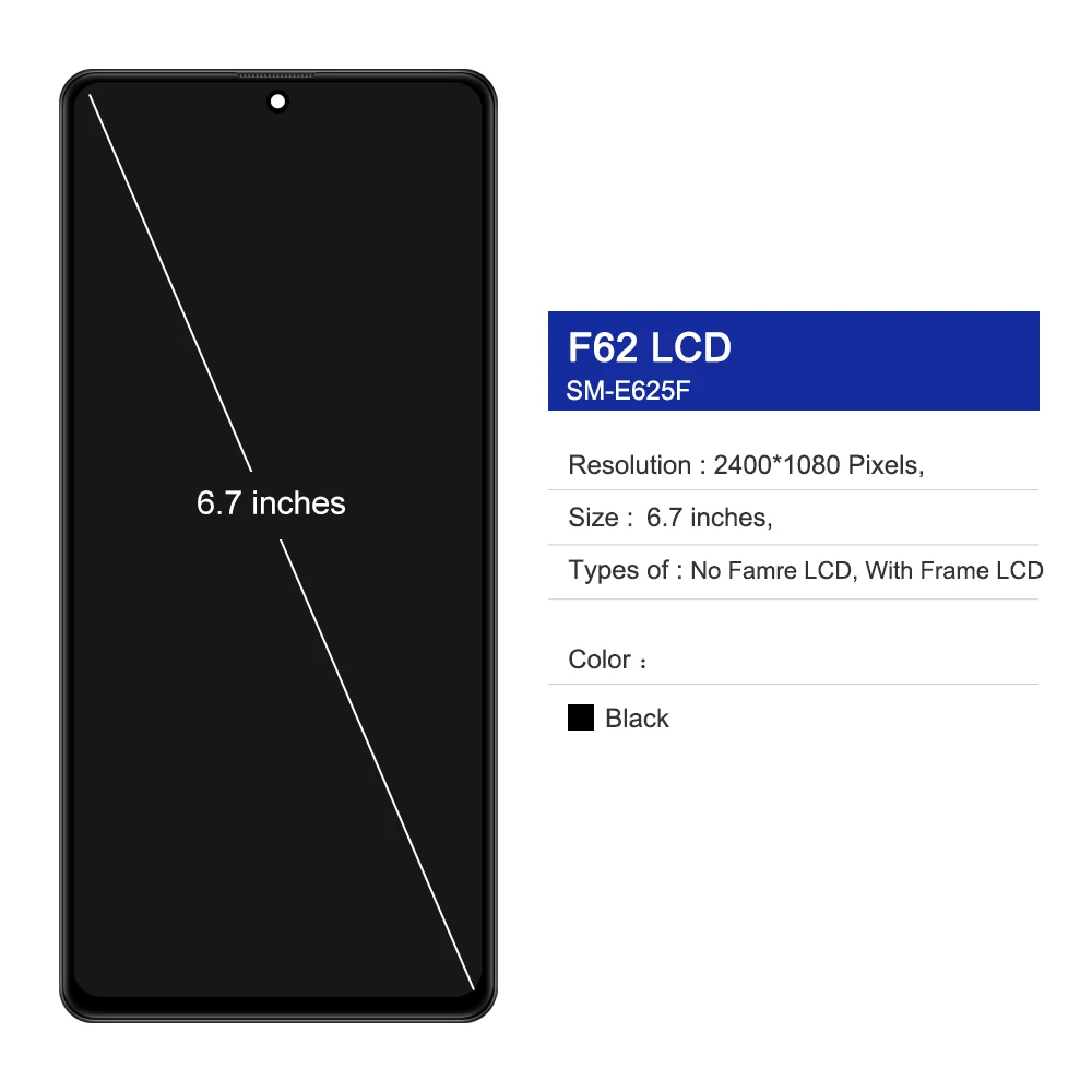 F62 E625 AMOLED Quality Screen For Samsung M62 M625 Display Touch Screen with Frame Digitizer Assembly