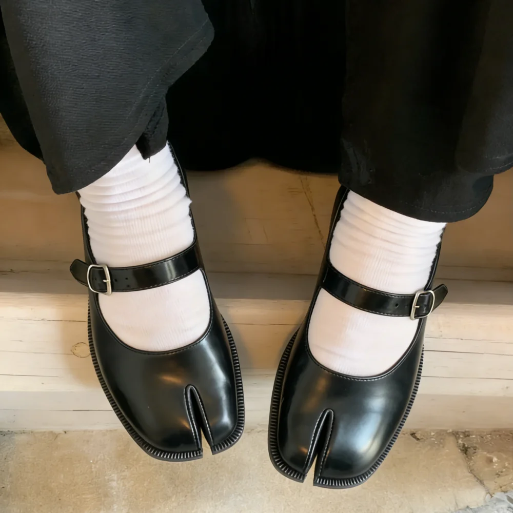 Zapatos Mary Jane para Mujer con Punta Dividida y Correa de Hebilla en el Tobillo, Zapatos Planos Cómodos, Casuales, Elegantes, para Fiesta, Trabajo o Vestir