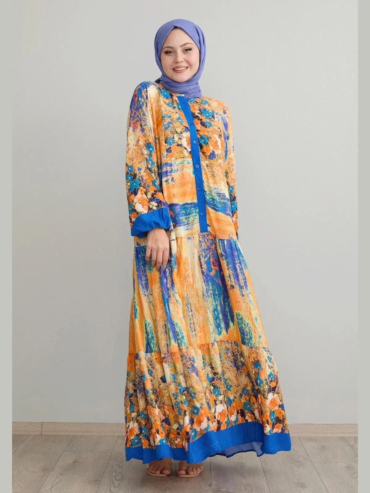 Patterned Summer Viscose Dress, Practical Worship Islamic Fashion Women's Clothing Muslim Tunic Suit  Long Dress