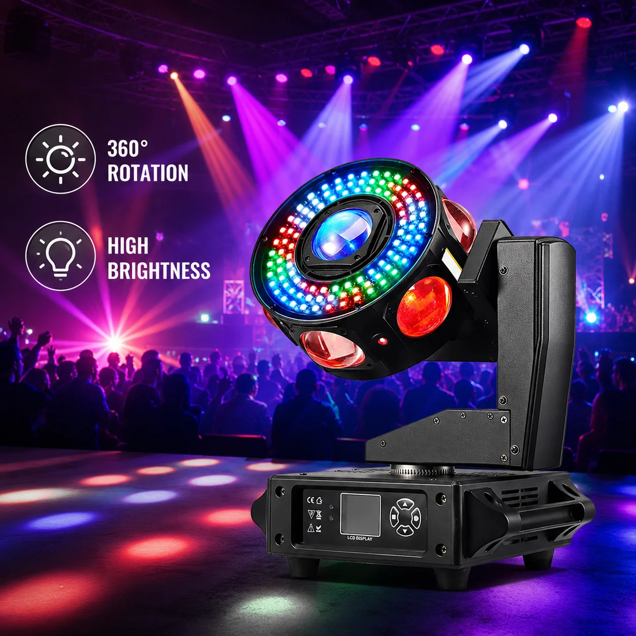160W RGBW Beam Moving Head Light 3-Achsen LED Bühnenlicht 360° Rotation DMX Stroboskop-Effekt für DJ Disco Hochzeit Party