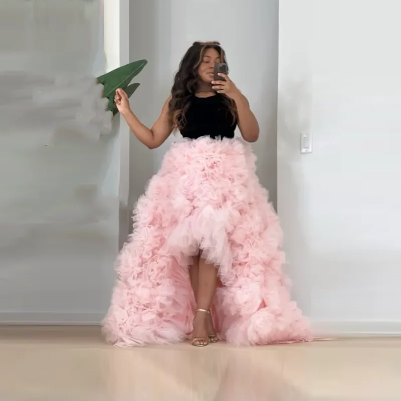 

Пышная юбка макси, многослойная длинная эластичная талия, многослойная юбка для вечеринки, розовые асимметричные юбки с цветочным принтом, длинные на заказ