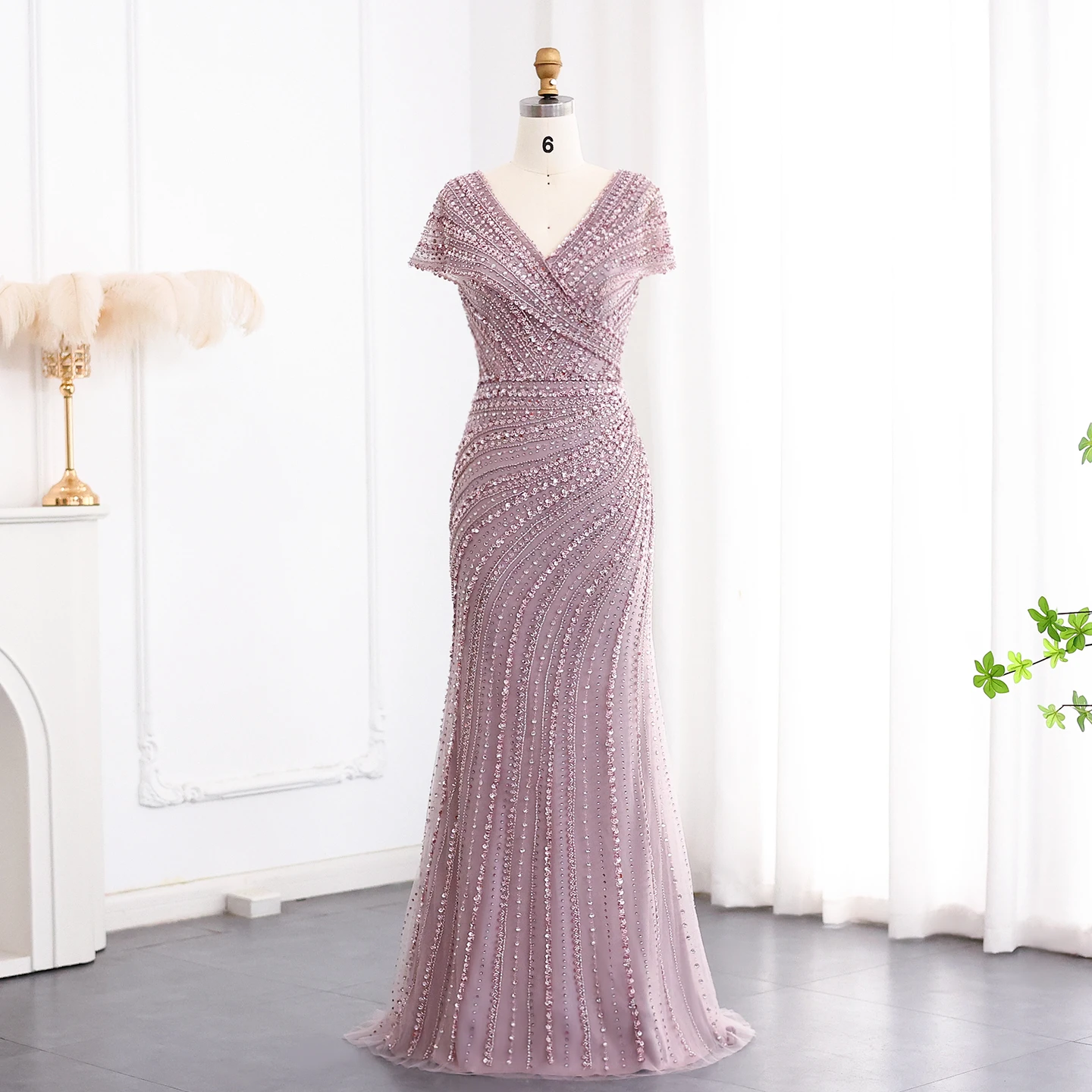 Sharon Said Luxuriöse Dubai Silber-Nude Abendkleider für Hochzeiten, Meerjungfrauenkleid mit Kapärmeln, Arabisches Formelles Partykleid SS045 Maßanfertigung – Detail 17