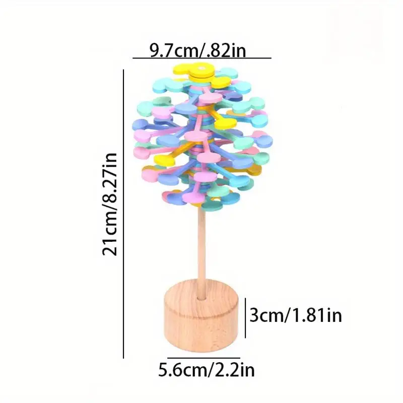 Colorful Wooden Wand Stress Relief Toy - Rotating Lollipop Design for Creative Office Decoration and Decompression for Kids and