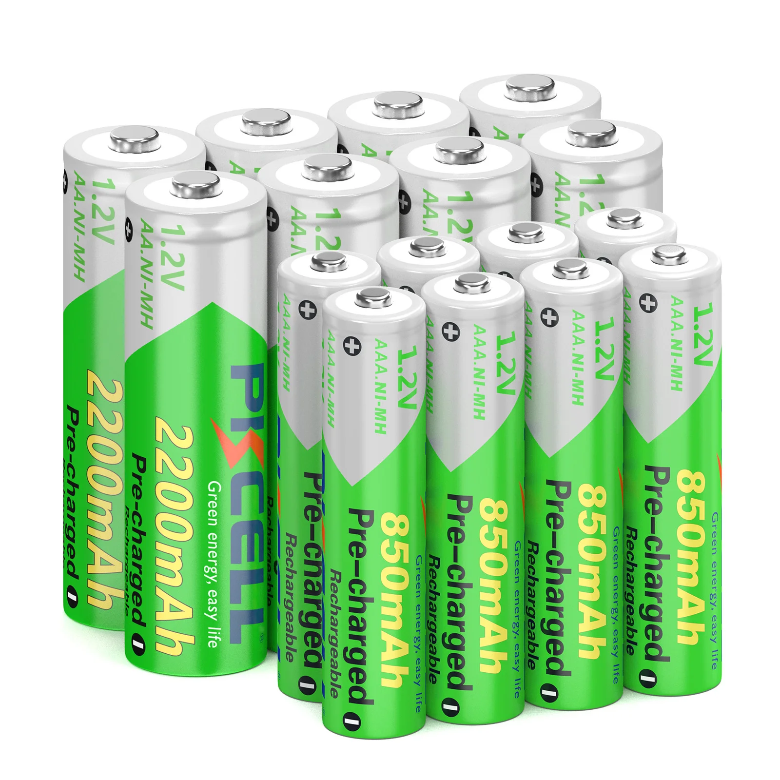 

PKCELL High Capacity NiMH Rechargeable Battery Rechargeable 8 AA and 8 AAA Battery Combo LSD 2200mah AA and 850mAh AAA Batteries