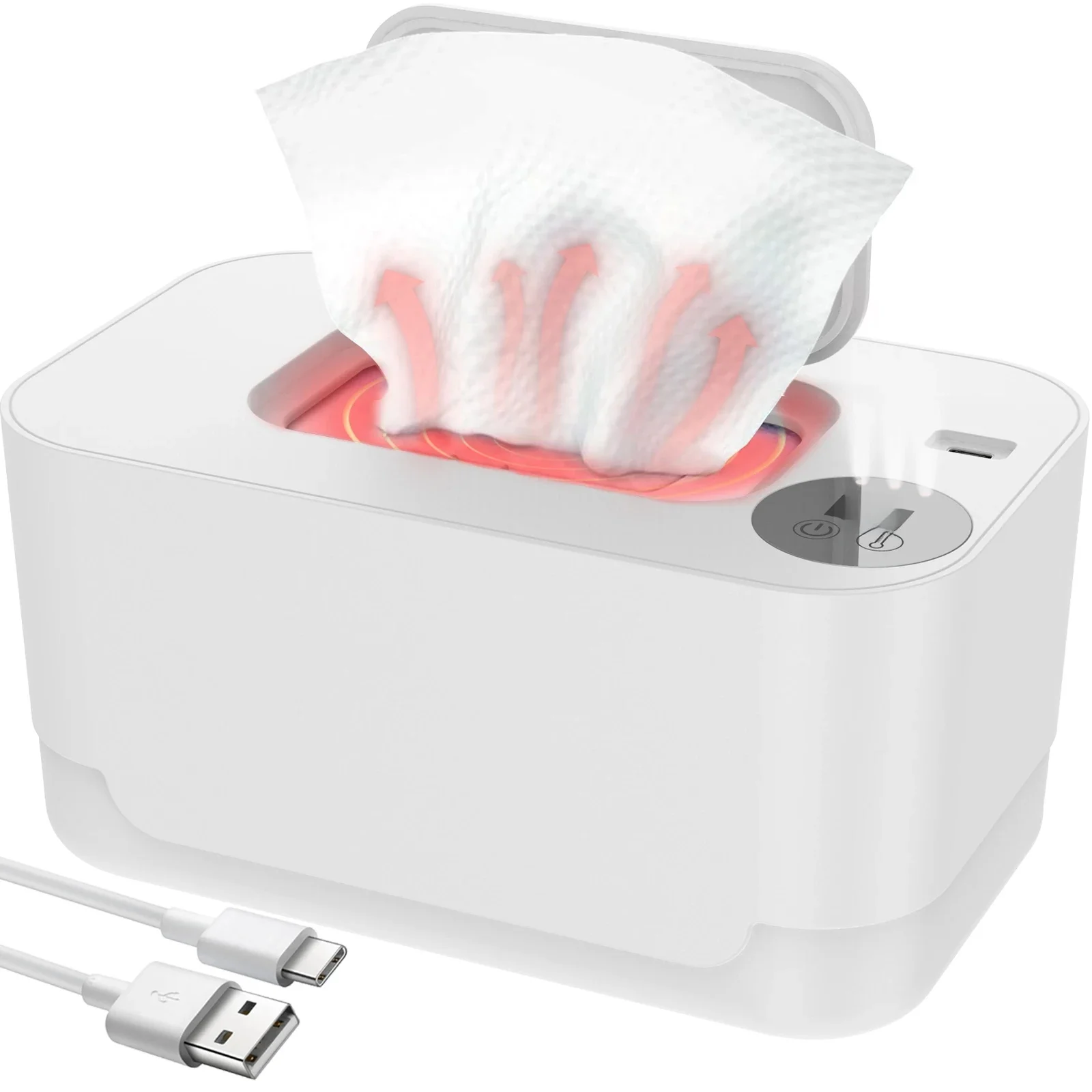 USB podgrzewacz do chusteczek dla niemowląt LED Light chusteczki nawilżane utrzymuj ciepło Box regulowana temperatura ogrzewanie dozownik pieluszek przenośny o dużej pojemności — zdjęcie 2