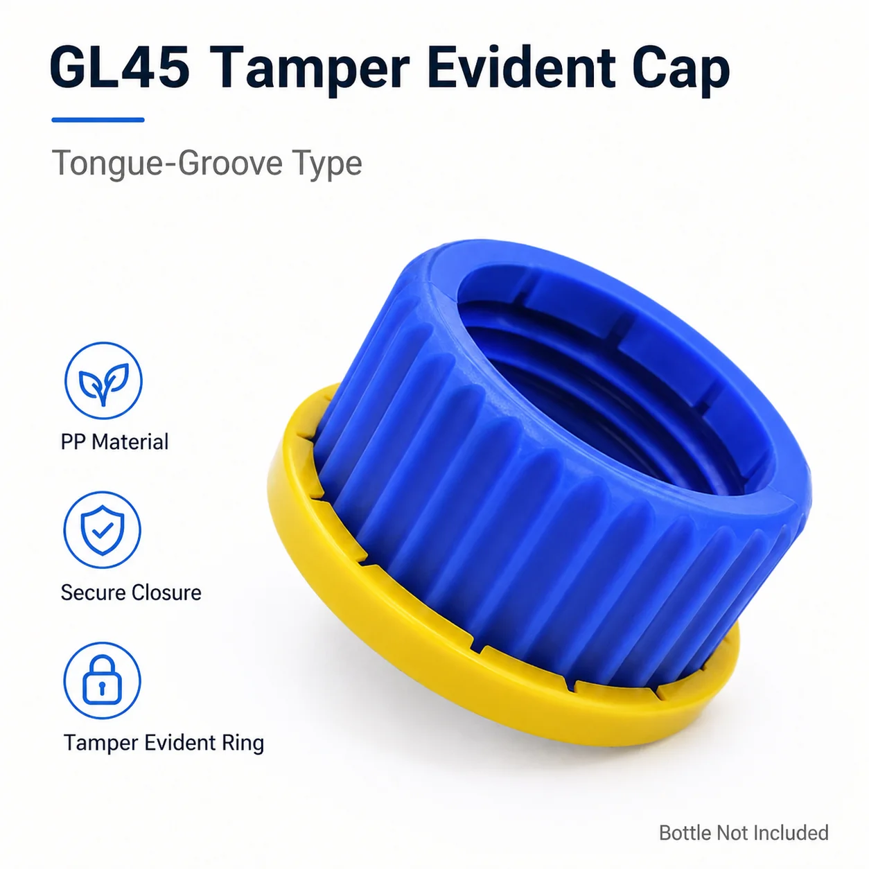GL45 Self-Locking Tamper Evident Bottle Cap, PP Screw Cap with Tamper Ring, Bottle Not Included