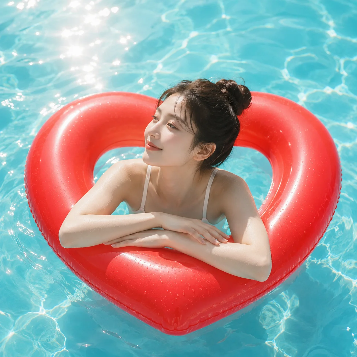 

1PC Foldable Portable Heart Pool Float Ring for Adults, Inflatable Summer Beach Party Gift