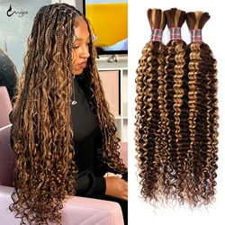 Highlight Bulk Human Hair For Braiding 4/27 Blonde Deep Wave Human Hair Bundles No Weft Bundles For Women Hair Extensions