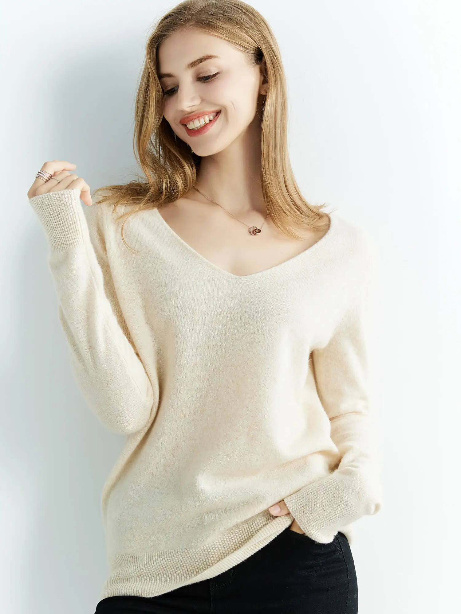 LINYXIN 100% Merino Wool 2022 Cashmere Sweater Women Clothing V-Neck Sleeve Autumn Winter Oversized Fashion Pull Women Sweater