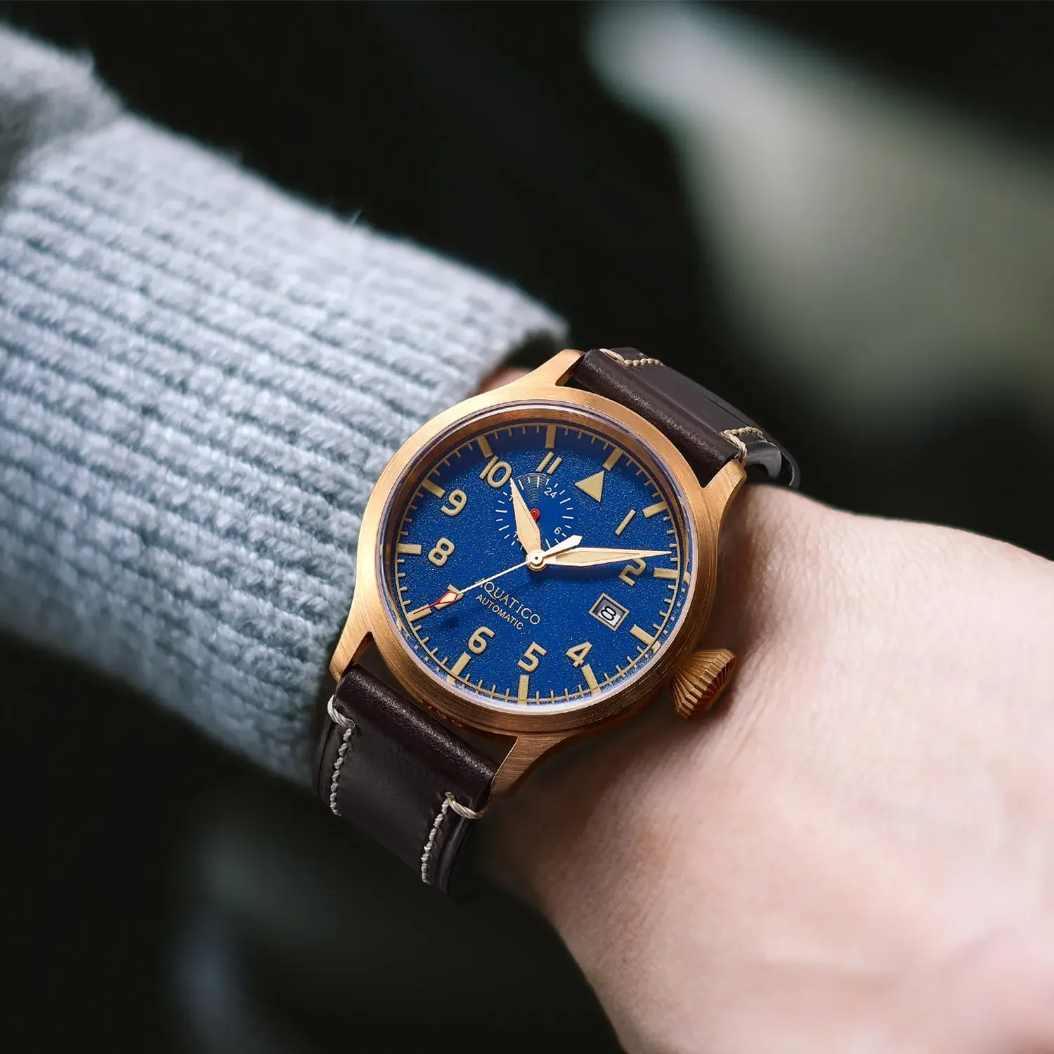 Imagem -02 - Aquatico Automatic Bronze Pilot Ver Dial Azul Seiko Nh37