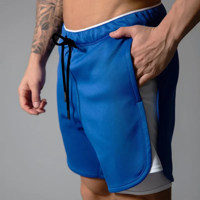 Nowe spodenki dwuwarstwowe męskie letnie szybkoschnące oddychające spodenki do biegania męskie spodenki sportowe krótkie spodnie do ćwiczeń — zdjęcie 2