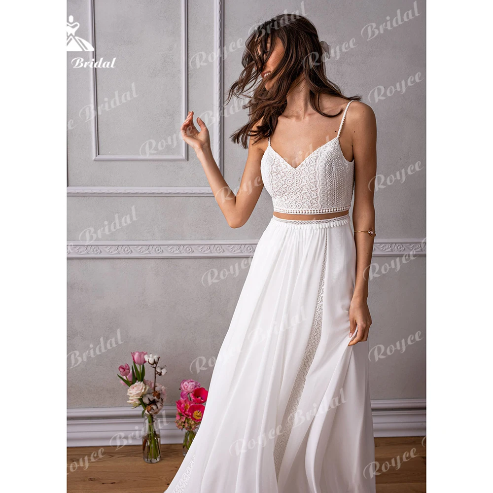 Simple Two Piece A Line Wedding Dress for Chic Boho Bridal Reception Wedding Party Gowns 2024 Lace Beach Wedding Dresses vestido