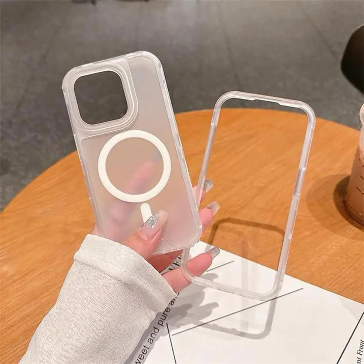 Funda para iPhone, transparente, protección 360 para uso rudo, compatible con carga inalámbrica Magsafe