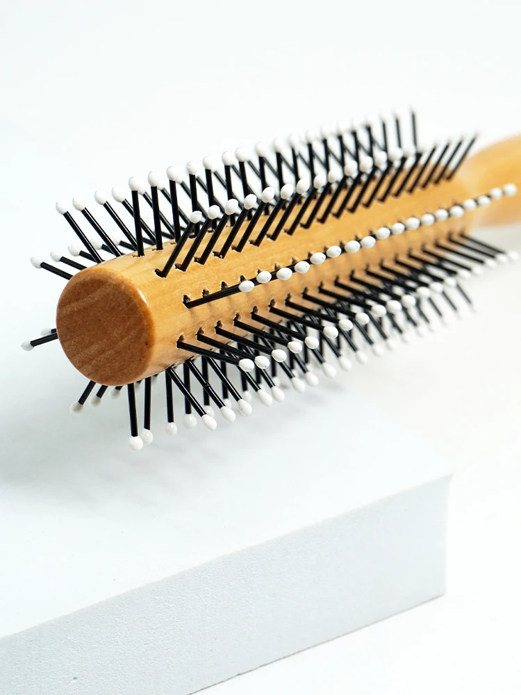 3 Sizes Wood Boar Bristle Hair Round Brush Hairdresser Styling Tools Anti Static Brush For Hair Curly Comb Pro Hair Brush