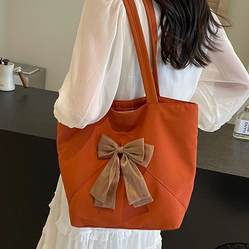 Women's Large Capacity Shoulder Bag with Bow Decoration Elegant and Stylish Tote image 5