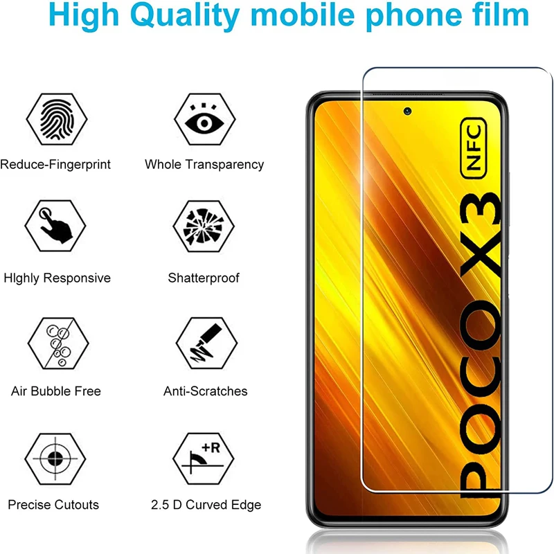 4PCS Tempered Glass for Poco X3 Pro Pocophone X3 NFC Screen Protector For Xiaomi Poco F3 F4 GT F2 F1 M2 M3 M4 X4 Pro 5G Glass