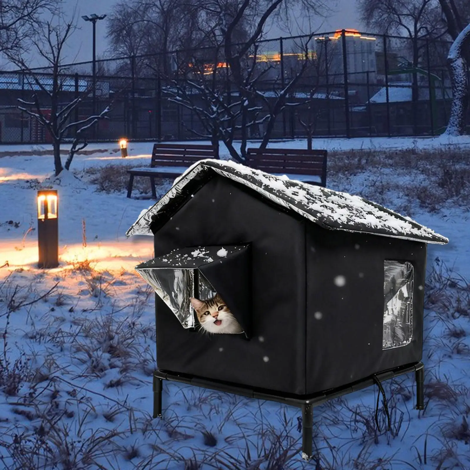 

1 шт. кошачий домик для домашних животных с окном-штативом, легкий удобный внешний орнамент, водонепроницаемый для дома, щенка, игрового отдыха на открытом воздухе