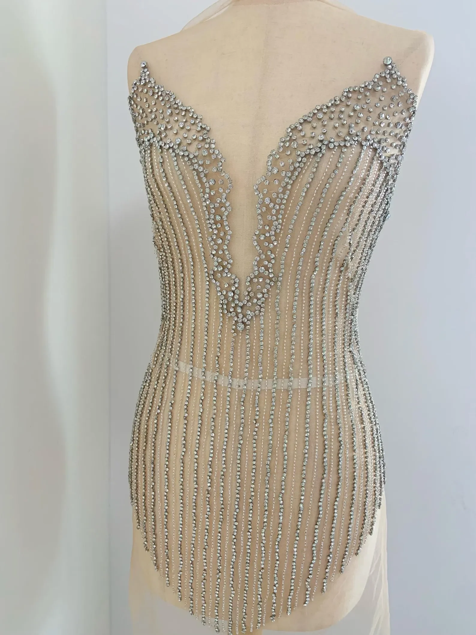 Toppa Applique con strass con scollo a V profondo per Couture, vestito, Costume, abito da ballo, Super scintillante