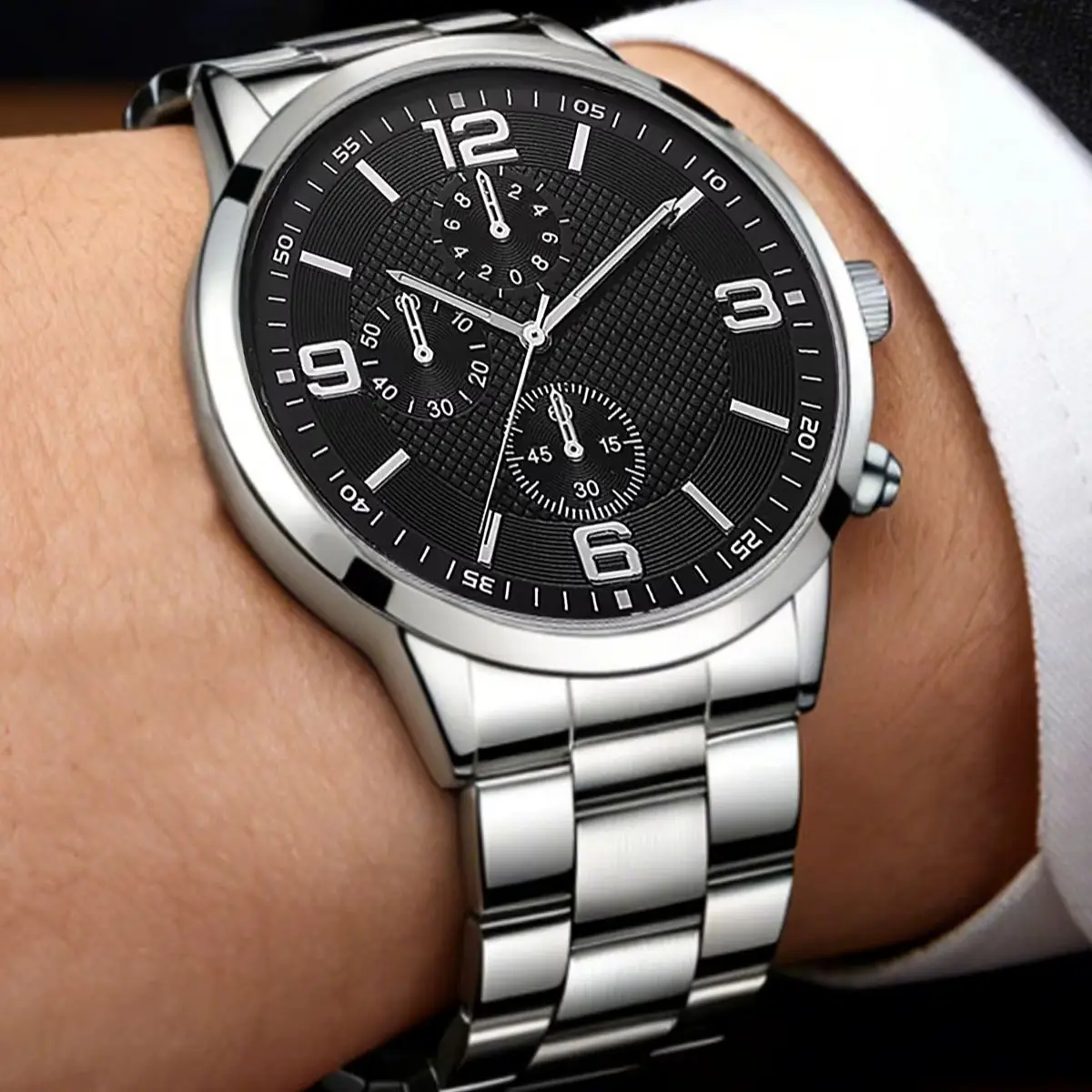 3-Piece Set, Men's Casual Fashion Quartz Watch with Bracelet and Necklace, Trendy Men's Wristwatch, Suitable for Business Men, Simple and Everyday Wear, Great Gift for Halloween, Christmas, New Year, and Other Holidays.