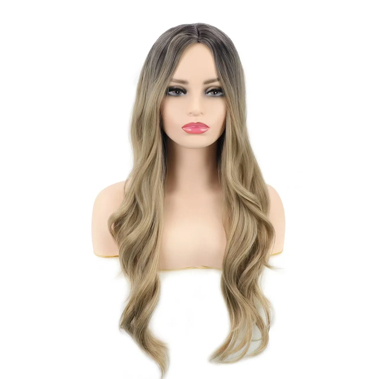 

European and American women's long curly hair with a gradient brown hue