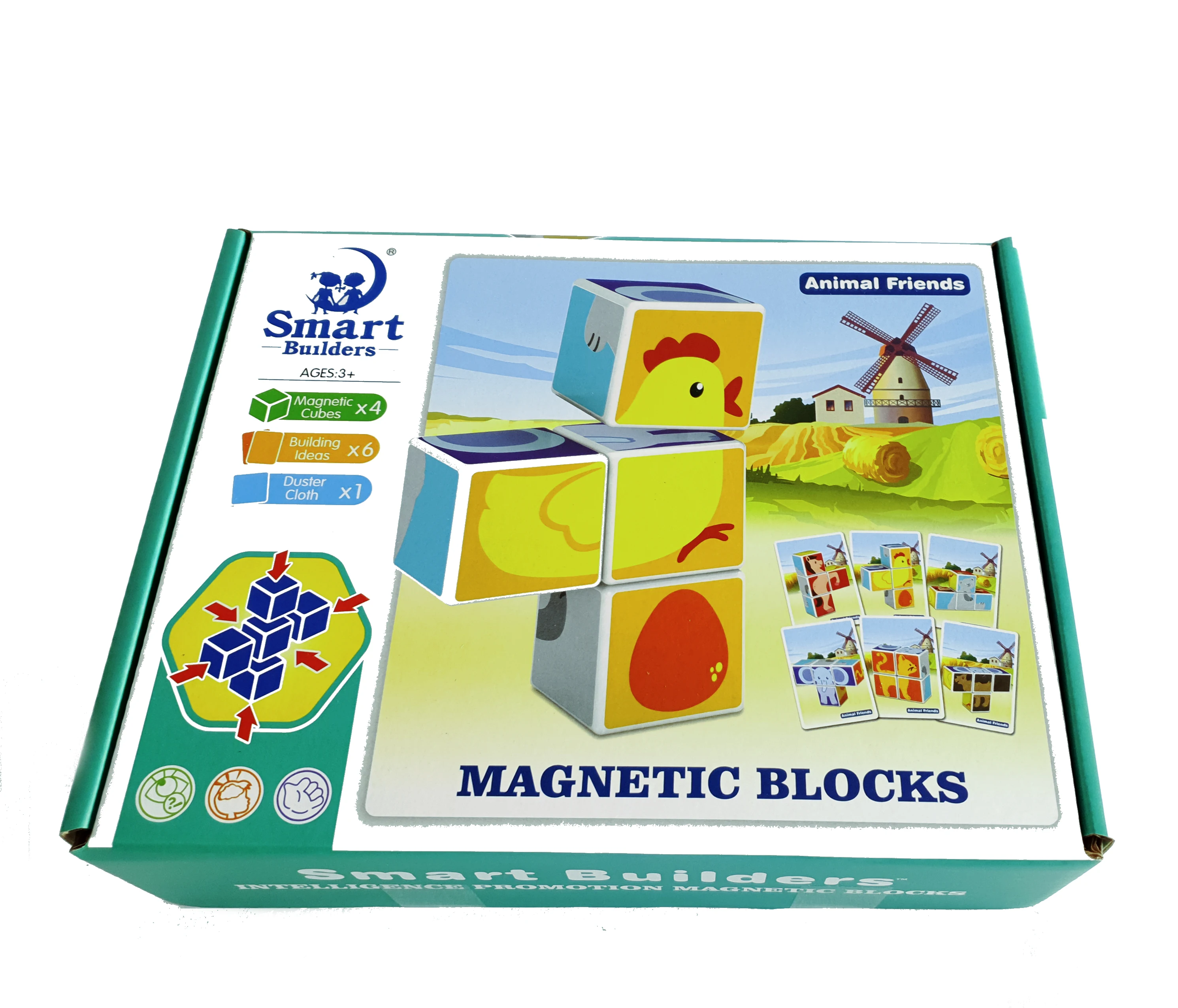 Kids toys magnetic puzzle 4 blocks friends animals fun entertainment