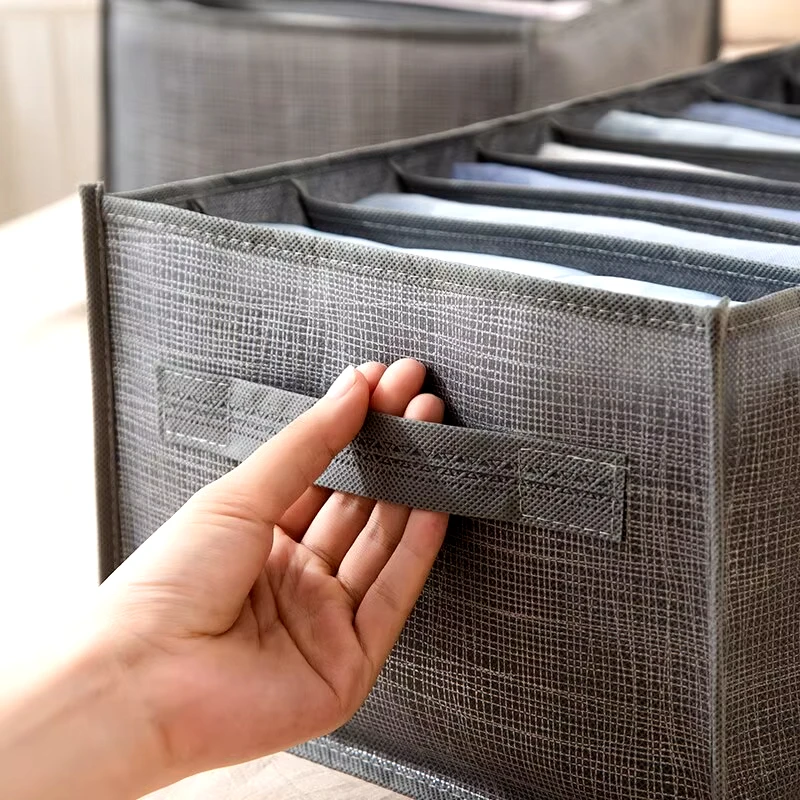 Grey 9 Grid Storage Box Non Woven Durable Washable Space Saving Layered Arrangement Pants Clothes Underwear Wardrobe Storage image 6