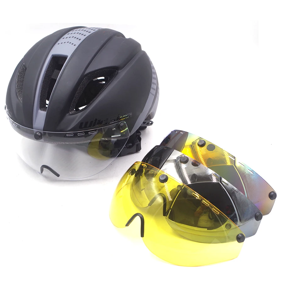 Wildside Bicycle Helmet Road Mtb Integral Triathlon Time-Trial Bike Helmet Men Speed Race Helmet Sun Visor 5 lens Aero Goggles