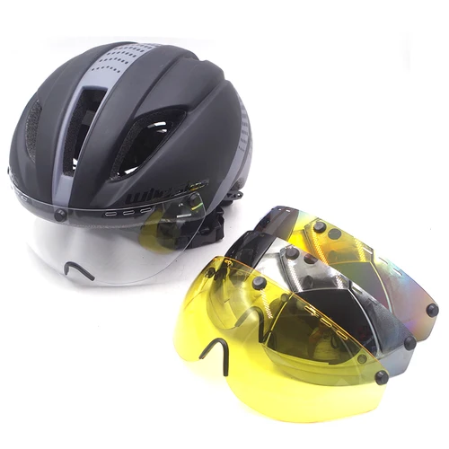 Imagen 2 del producto Wildside-casco de bicicleta para hombre, casco integral de triatlón, de prueba de tiempo, para carreras de velocidad, visera solar, 5 lentes, gafas Aero