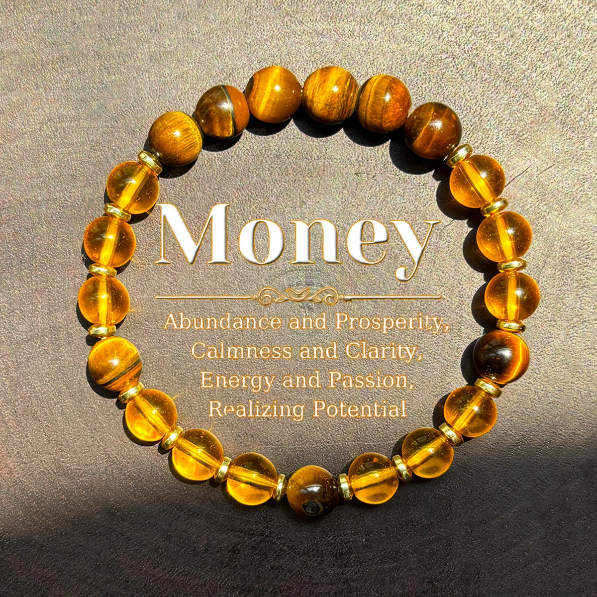 1pc/Abundance and Prosperity Bracelet 8mm Natural Tiger Eye Stone and Artificial Citrine Handmade Beaded Bracelet for Men and Wo