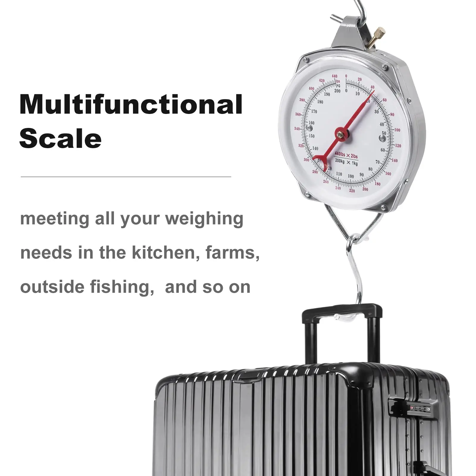 Goture Mechanical Hanging Scales 440lb/200kg High Accuracy Large Display Spring Dial Weight Scale Scale for Kitchen Fishing Hunt