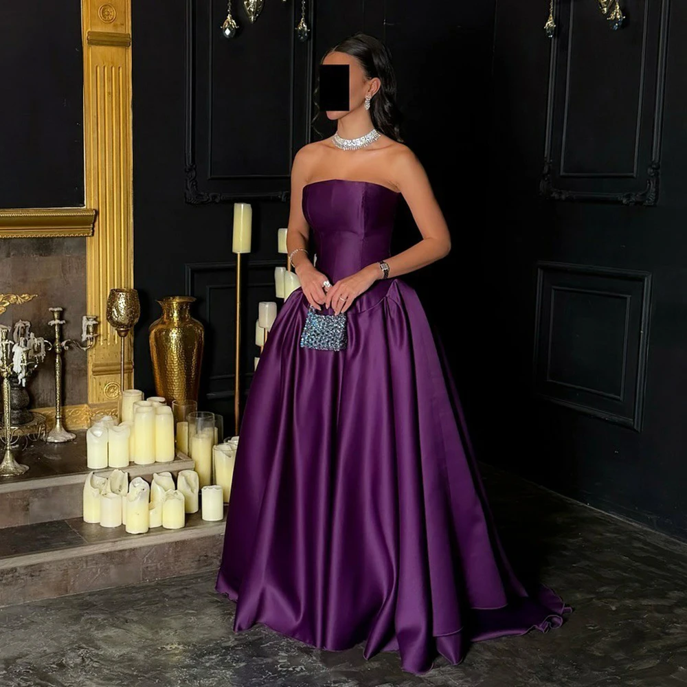 

Msikoods Purple Satin Evening Dress Customized Off Shoulder Luxury Prom Gown Wedding Party Dress Elegant Full-Length Formal Gown