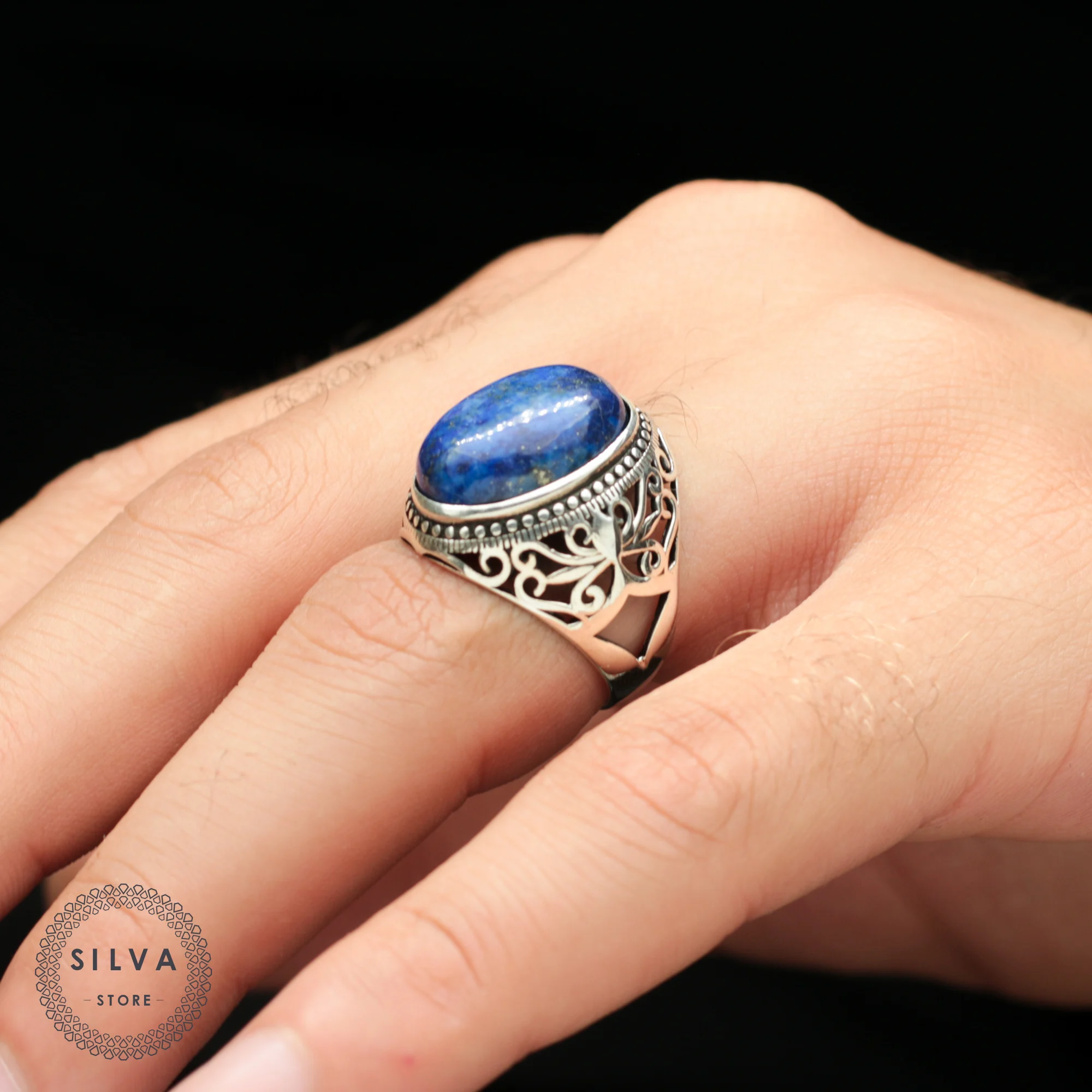 Pure Sterling 925 Silver Men's Ring With Lapis (Lazord) Stone. Made in Turkey Male Gift Accessories High Quality Fashion Jewelry