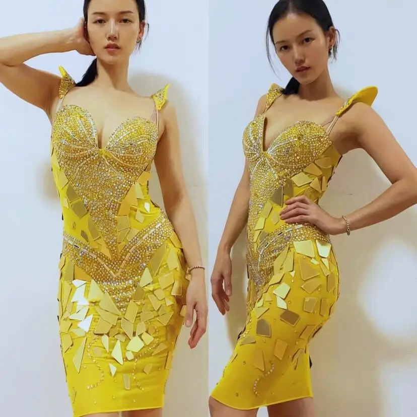 

Gold Mirror Dress Sexy Costume Women Cosplay Costume Halloween Shiny Sequins Stage Performance Costume Dresses