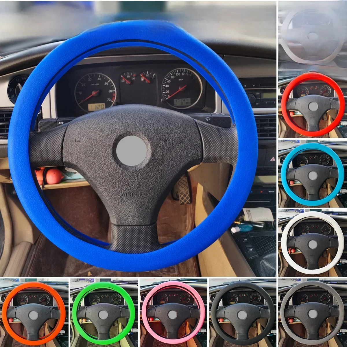 Housse universelle de volant de voiture en Silicone, housse élastique antidérapante pour volant de 36 à 40cm, accessoires de décoration de voiture multicolores