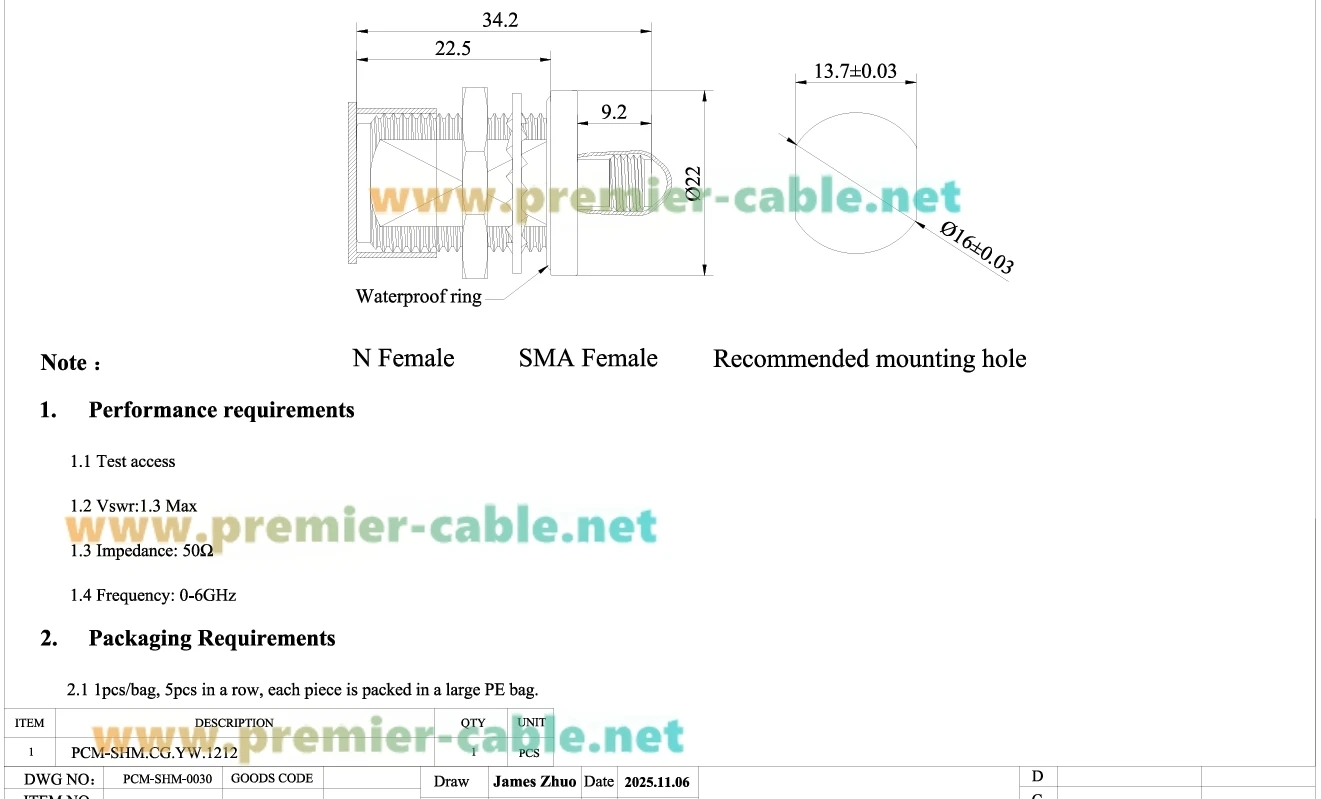 N-Buchse auf SMA-Buchse Adapter, Schottwandmontage, 50 Ohm, verlustarmer N-zu-SMA-HF-Koaxialstecker für Antennen, WLAN, 4G/5G LTE – Detail 1