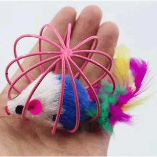 Brinquedo Bolinha Para Gato Gaiola Redonda Com Ratinho - CORES SORTIDAS