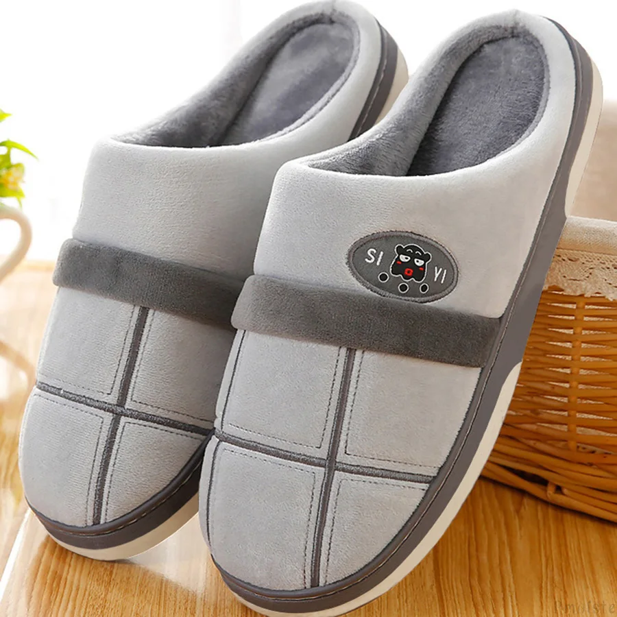 Indoor Slippers Men Plaid Memory Foam Plush Soft Non-slip Living Room Shoes Warm Winter Home Slippers Male Luxury Plus Size