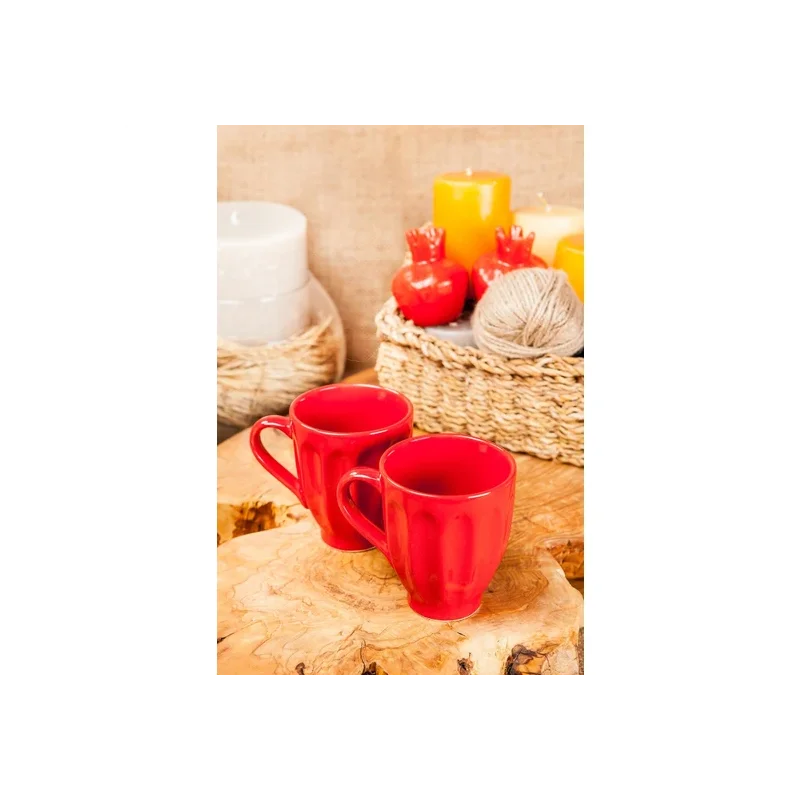 M'art Home 2 Pack Almond 10 cm. Mug Red Ceramic