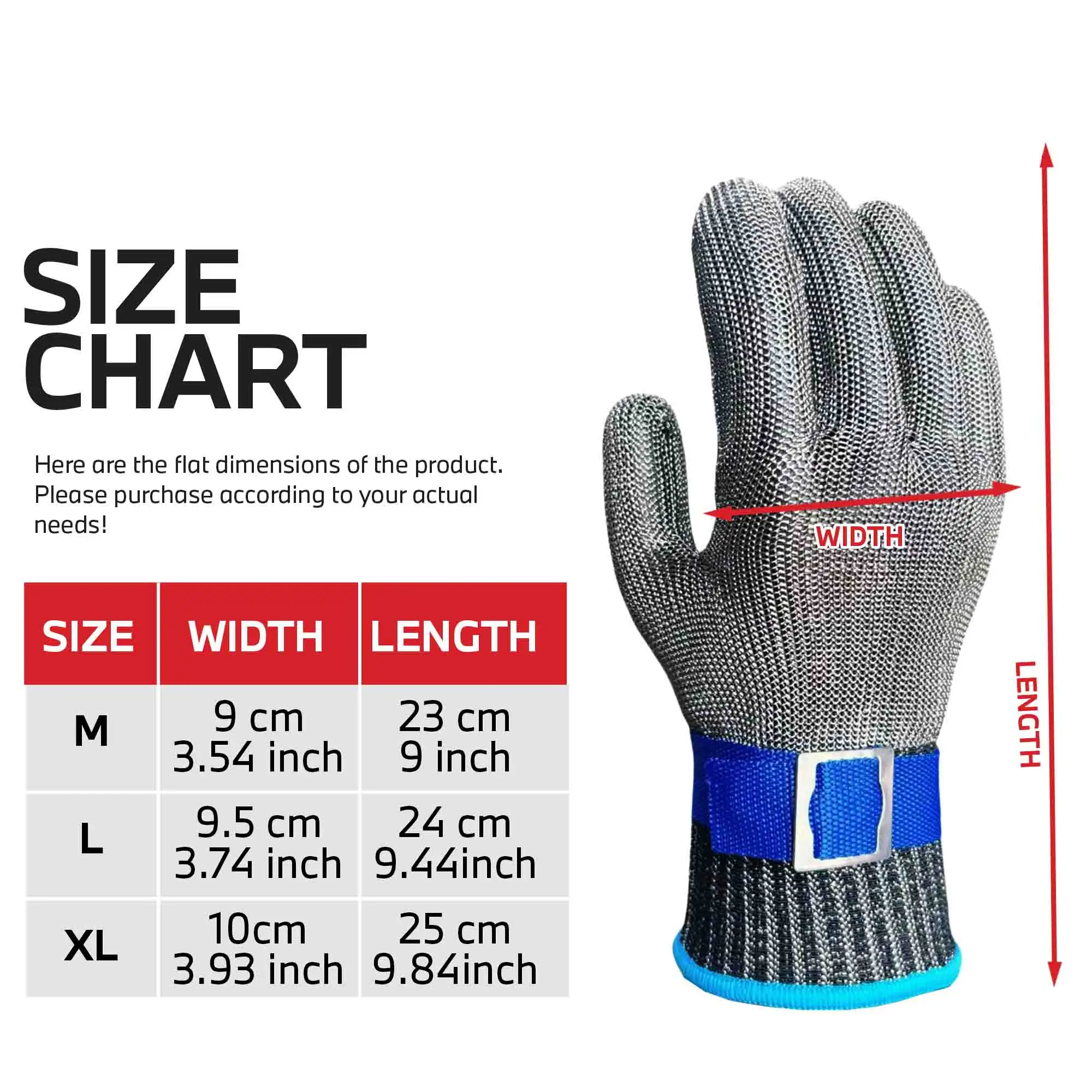 Level 9 Stainless Steel Mesh Safety Glove Heavy-Duty Cut Resistant Anti-Cut Rustproof for Metal Work Wood Carving