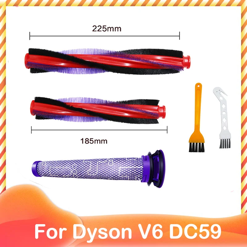 Spare For Dyson V6 Animal DC59 DC62 SV03 SV073 Cordless Vacuum Cleaner Bristle Roller Brush Bar Pre-Filter Replacement