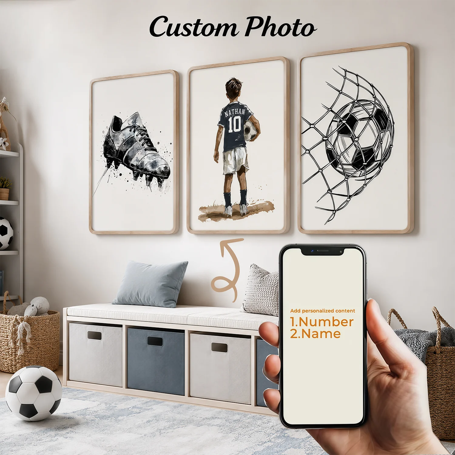 3PCS Custom Name Number Football Poster Prints, Sports Room Decoration Suitable for Soccer Fans, Room Decoration, Giving Gifts